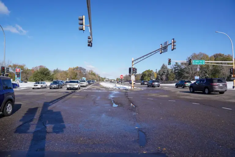 Image of wide highway intersection. MnDOT's I-94/252 project is an example of the department ignoring the concerns of impacts community leaders.